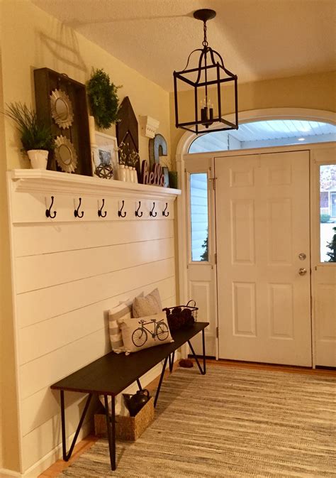 Shiplap Entryway With Hooks And Bench Home Home Remodeling House