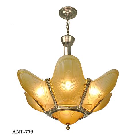 Shop ceiling / pendant lights at interiors online. French Art Deco 7 Light Chandelier Vintage Slip Shade ...