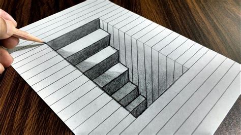 How To Draw 3d Steps In A Hole Line Paper Trick Art Drawings On