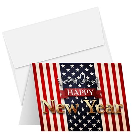 2024 Happy New Year American Flag Xmas Fold Over Greeting Cards