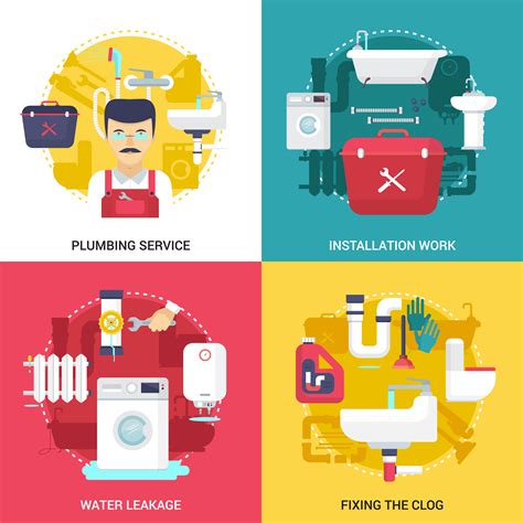 Plumbing Service 4 Flat Icons Square 478222 Vector Art At Vecteezy