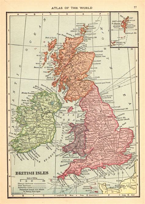 1910 Antique United Kingdom Map Vintage British Isles Map Ireland