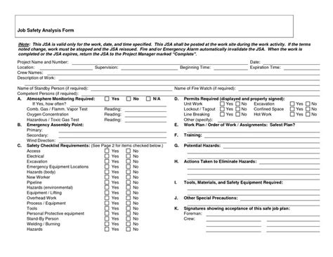 job safety analysis forms job safety analysis form