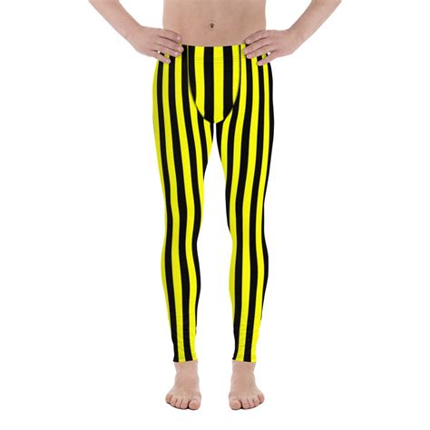 Black And Yellow Striped Mens Leggings For Sale