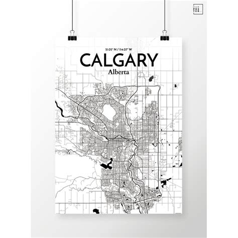 Calgary City Map Graphic Art Print Poster In Ink