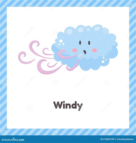 Cloud Cute Weather Windy For Kids Flash Card For Learning With