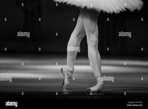 Closeup Of Ballerina Dancing Isolated On Stage Ballerina Legs Closeup