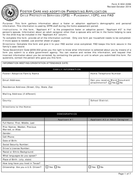 Form K 902 2286 Download Fillable Pdf Or Fill Online Foster Care And
