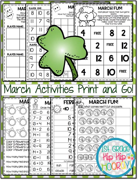 1st Grade Hip Hip Hooray March Math And Literacy Activities