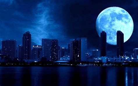 Blue Moon City View Desktop City Night Sky Moon 2054615 Hd