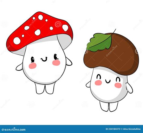 Ilustração Do Vetor De Desenho Animado De Cogumelos Bonitos Desenhados à Mão Ilustração Stock