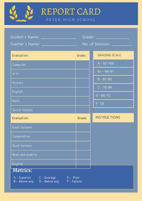 High School Report Card Custom Template Postermywall