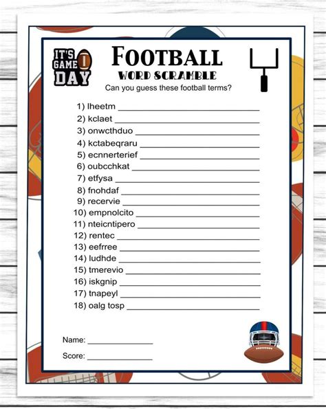 Football Word Scramble Printable Or Virtual Football Party Game For