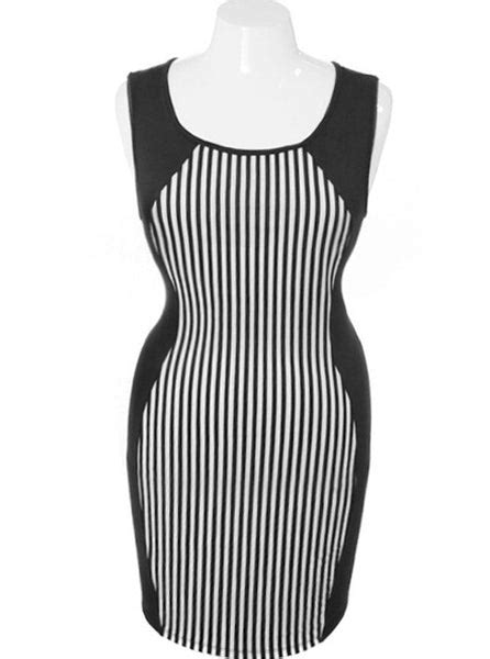 Plus Size Vertical Stripe Bodycon Black Dress Plussizefix