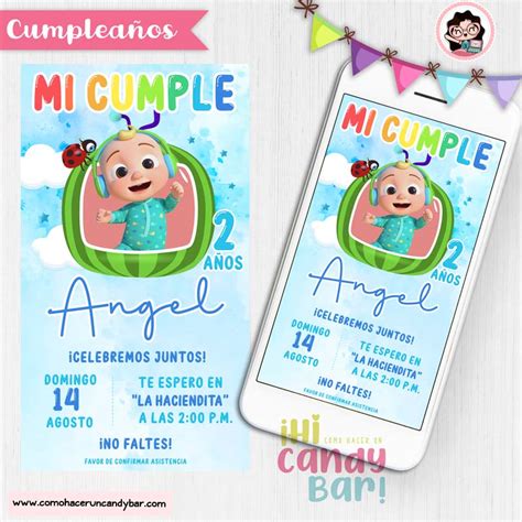 Invitación Digital Cocomelon Como hacer un Candy bar Tienda de Kits