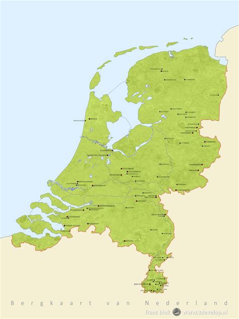 Nederland is gelegen aan de noordzee in het westen van europa. landkaart-nederland-plaatsnamen-berg - 3Develop beeldblog