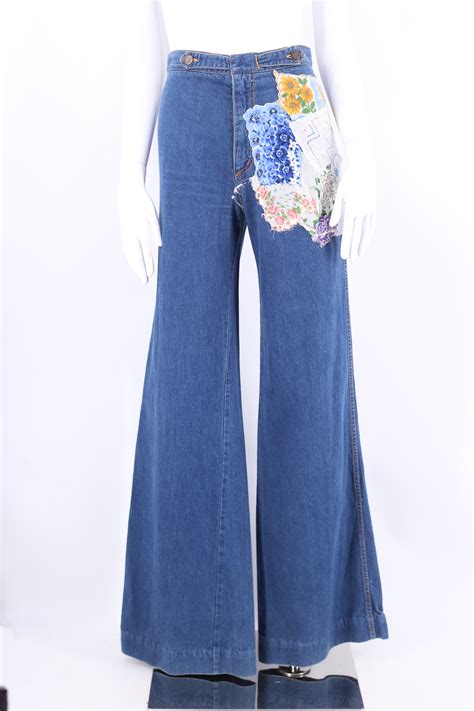 70s High Waisted Custom Denim Bell Bottoms Jeans 26 Vintage 1970s