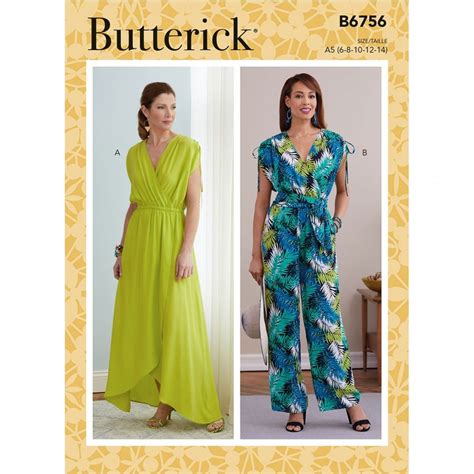Misses Dress Jumpsuit And Sash Butterick Sewing Pattern 6756 Sew Essential
