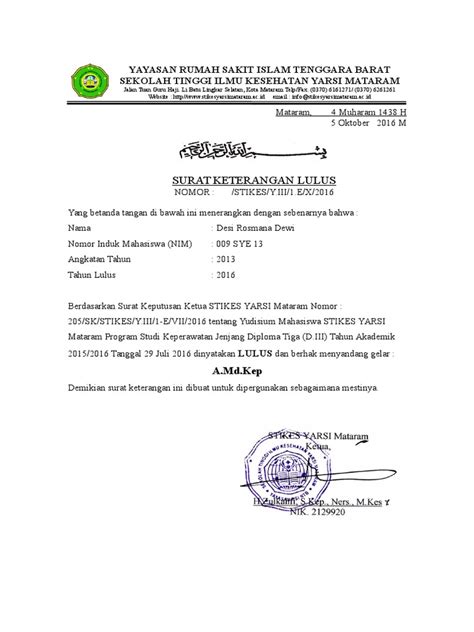 Rumah sakit di surabaya dengan dokter spesialis lengkap, fasilitas medis canggih dan layanan paripurna, ditunjang dengan eco hospital/ lingkungan yang asri Surat Keterangan Yayasan Rumah Sakit Islam Tenggara Barat