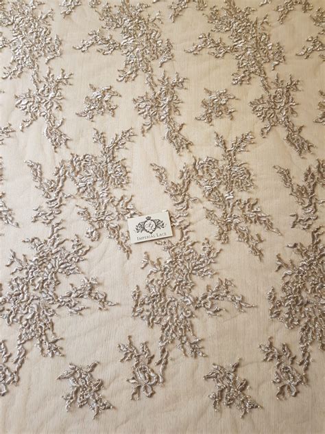 Beige Embroidery On Tulle Fabric 3d Lace And Embroidery Lace Fabric