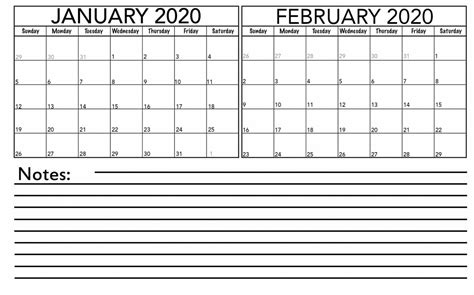 Calendar January February For 2020 February Calendar Monthly