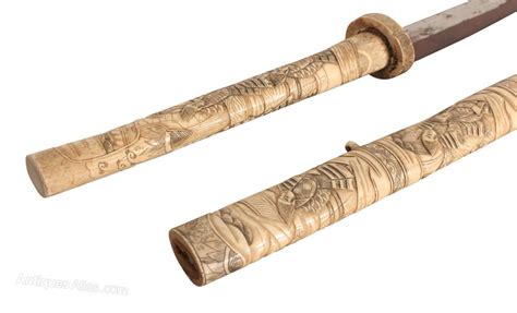 Antiques Atlas Japanese Carved Bone Wakizashi Samurai Sword