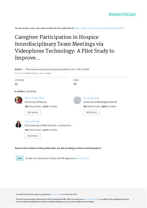 Pdf Caregiver Participation In Hospice Interdisciplinary Team