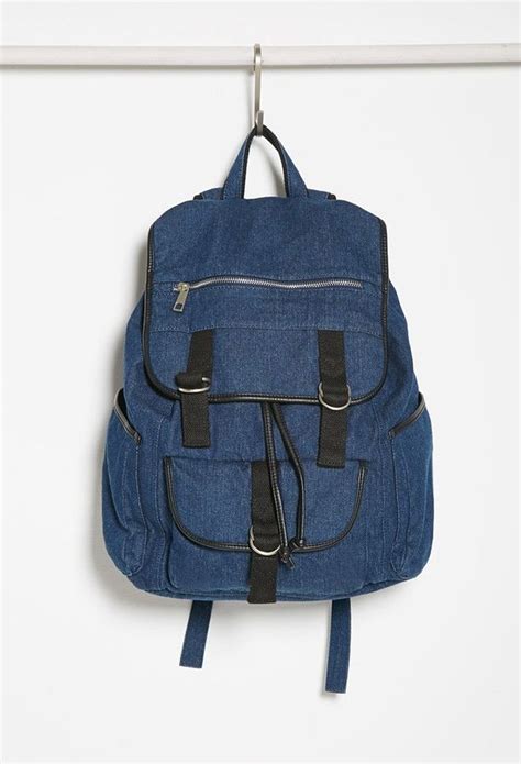 Forever 21 Drawstring Denim Backpack Knapsack Bag Drawstring Backpack Bags Denim Backpack
