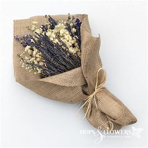 hessian larkspur and lavender mixed bunch autumnal dried flowers essentially hops