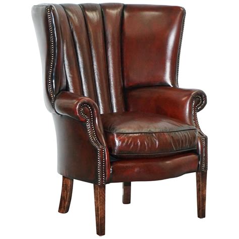 • removable legs feature an espresso finish. Oxblood Bordeaux Leather Fully Restored Porters Wingback ...