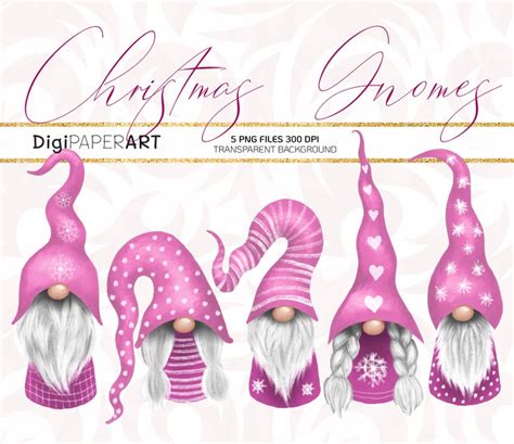 Nordic Pink Christmas Gnomes Clipart Nisse Gnomes Clip Art Etsy