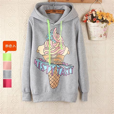 Kawaii Hooded Sweaters Cartoon Ice Cream Cone Hoodie On Luulla