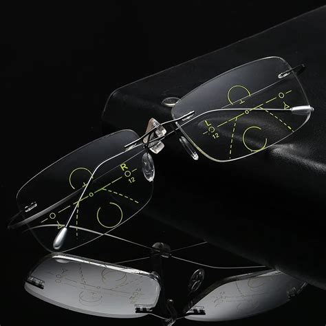 Titanium Rimless Progressive Multifocal Multifocus Multi Focus Reading Glasses Transition Men