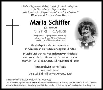 Alle Traueranzeigen für Maria Schiffer trauer rp online de