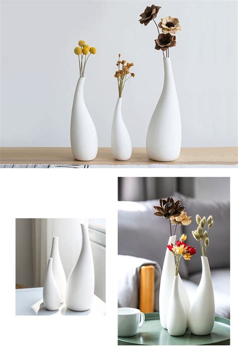 Set Of 3 Modern White Ceramic Vase Set Nordic Minimalist Flower Vase