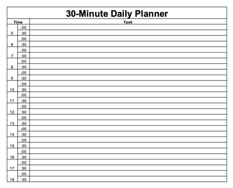 Daily Schedule Template 30 Minutes