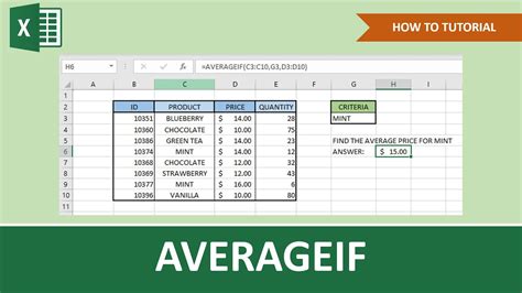 How To Use The Averageif Function In Excel Beginner Tutorial Youtube