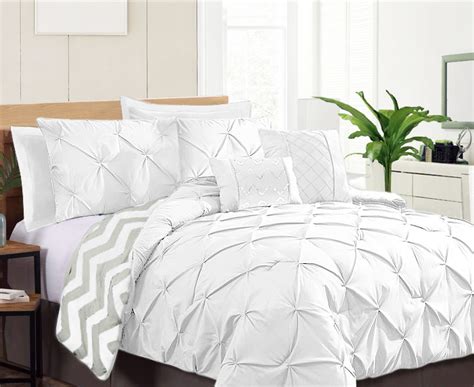 Kingtex International Pl 7 Piece Pinch Pleat Comforter Set Queen White