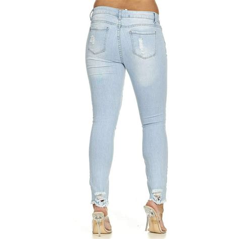 Vip Jeans Cute Ripped Jeans For Women Distressed Washed Skinny Fray Hem Fit White Plus Size