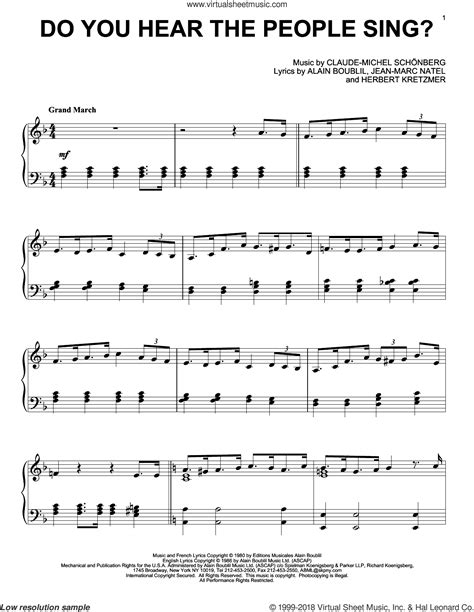 Musical Do You Hear The People Sing Sheet Music For Piano Solo