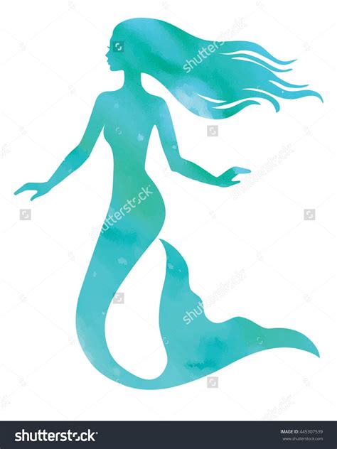 Mermaid Vector Silhouette Illustration Isolated On White Background