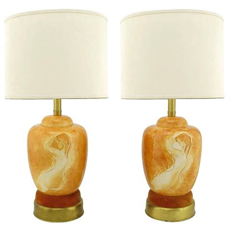 Pair Porcelain Urn Table Lamps With Bisque Male And Female Cameos At