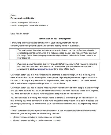 Since the employment termination is at will, no cause the letter has a formal tone and contains the information of interest to the employee. FREE 9+ Sample Contract Termination Letter Documents in MS ...