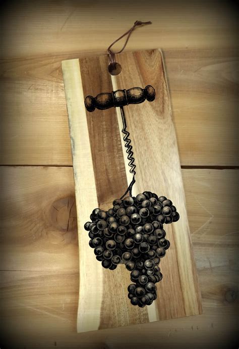 Vintage Grapes And Wine Cork Screw Screen Printed Cutting Board