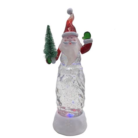 11 Led Lighted Santa Claus With Christmas Tree Glittering Snow Dome
