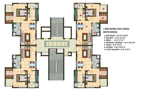 1 Bhk Apartment Cluster Tower Rendered Layout Plan N Design House