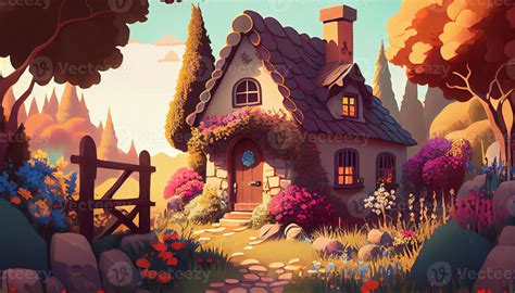 Small Cute Cozy Comfort House Village Country House Building and Grass