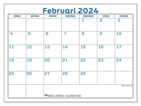 Kalender Februari 2024 Om Af Te Drukken “49zz” Michel Zbinden Sr