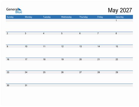 May 2027 Monthly Calendar Pdf Word Excel