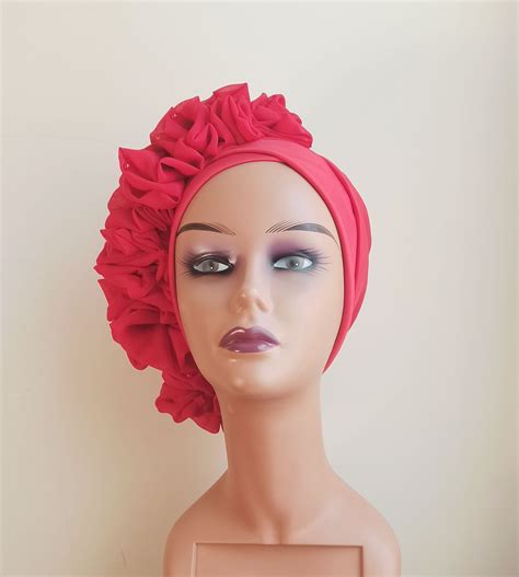 Women Turban Auto Gele Satin Lined Turban With Ruffles Etsy Hair Up